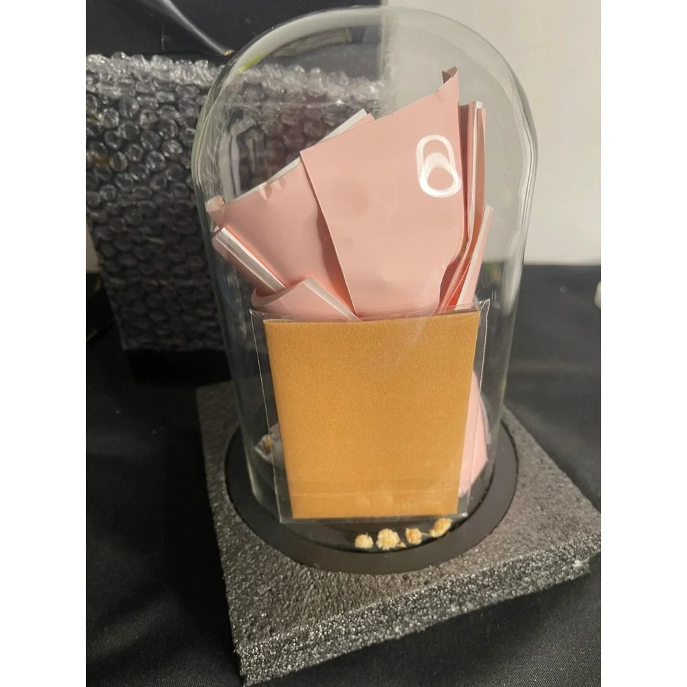 Preserved‎ Pink Soap Rose Bouquet in Glass Dome with LED Lights and Gift Box